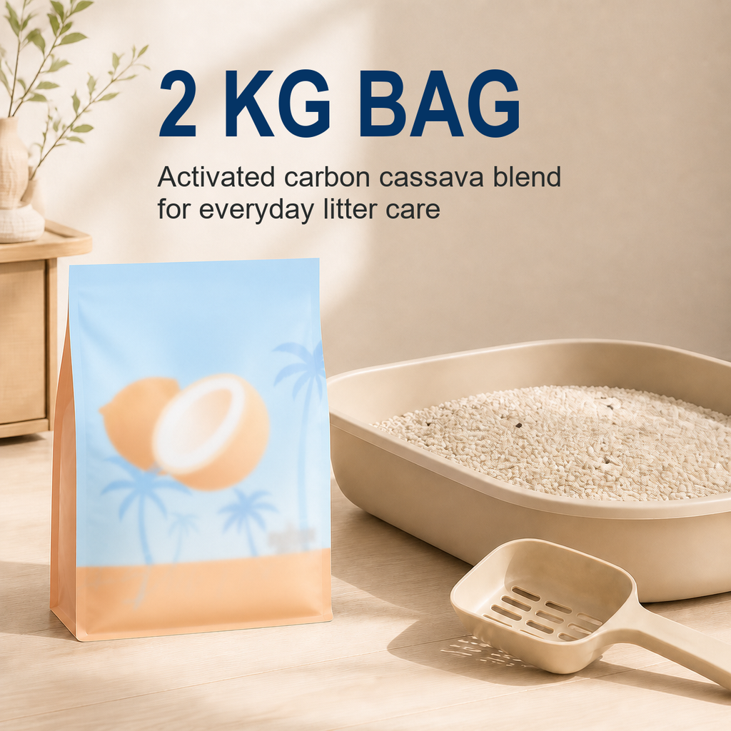 Odor-Control Fine-Grain Cassava Blend Cat Litter | Fast Clumping, Low Dust & Easy Scooping | 2kg