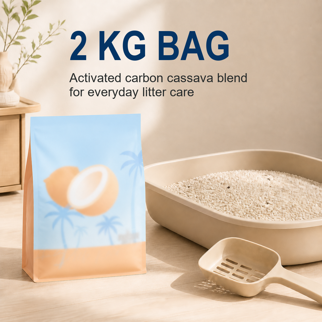 Odor-Control Fine-Grain Cassava Blend Cat Litter | Fast Clumping, Low Dust & Easy Scooping | 2kg