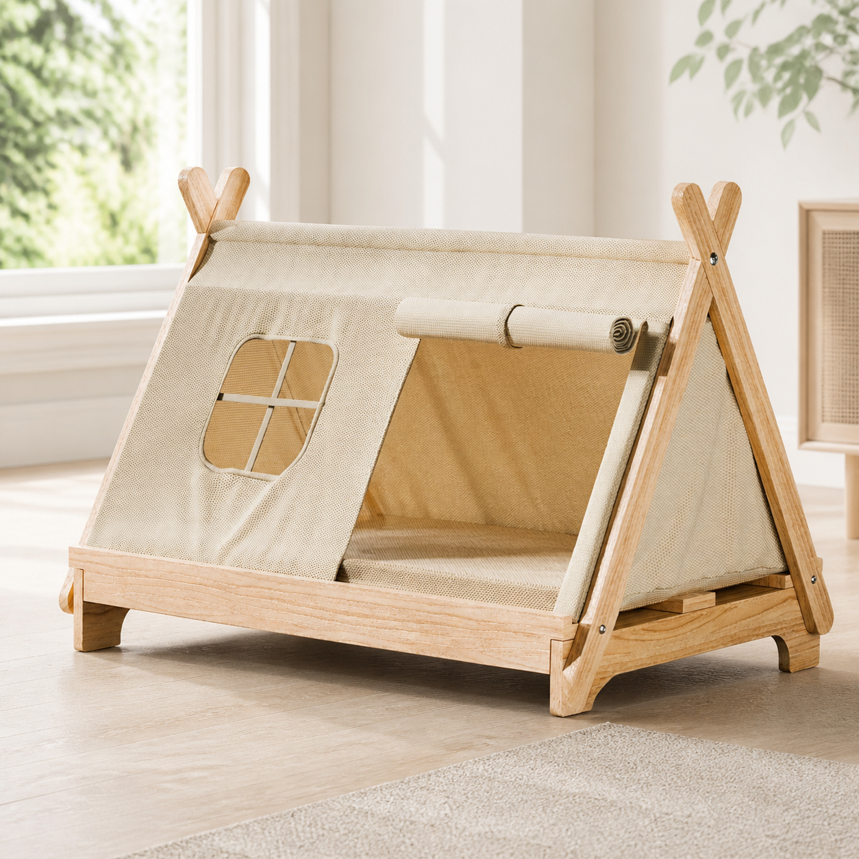 Wooden Window Cat Tent Bed
