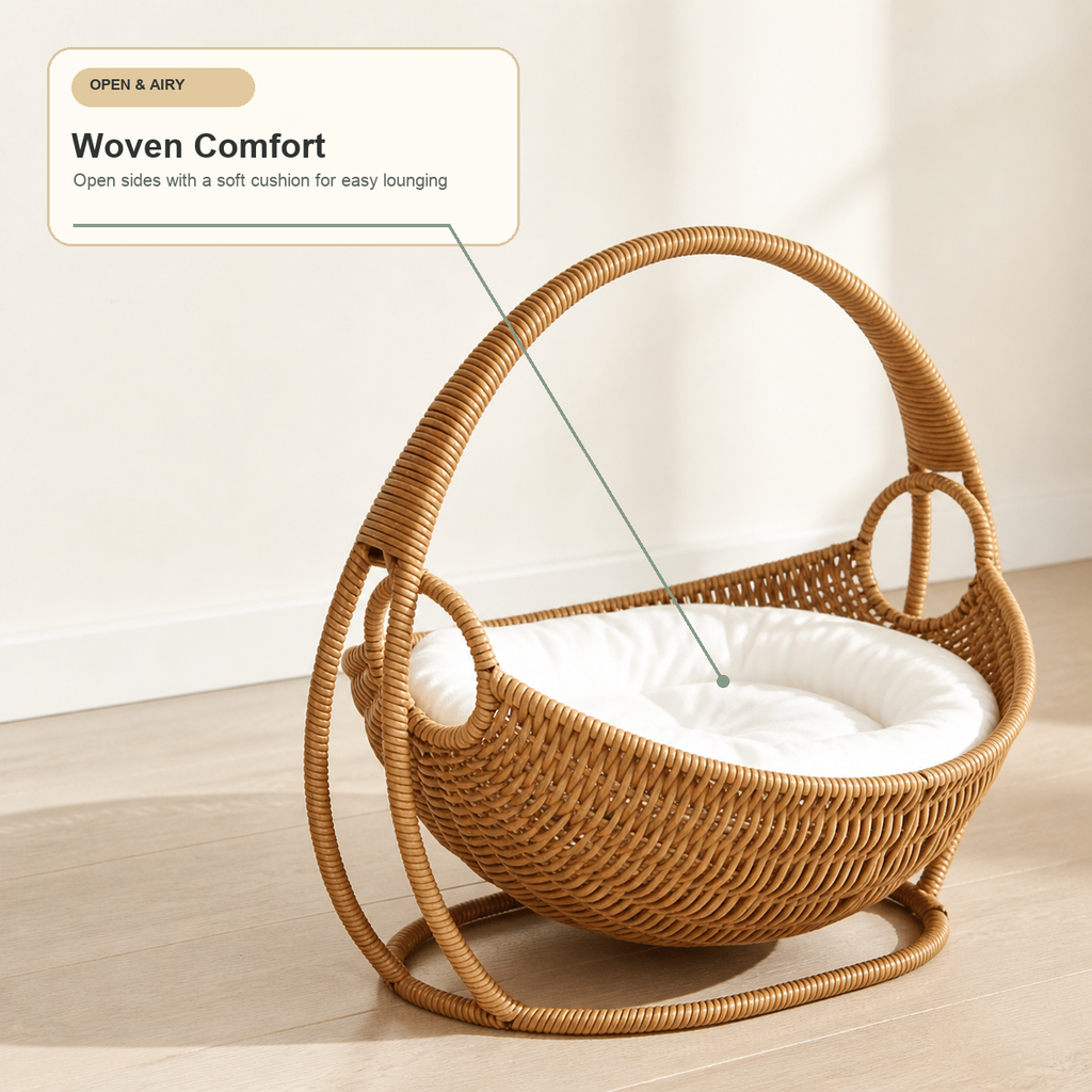 Faux Rattan Cat Basket Bed
