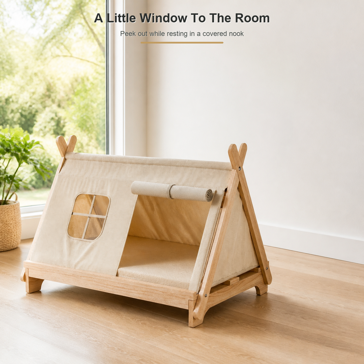 Wooden Window Cat Tent Bed
