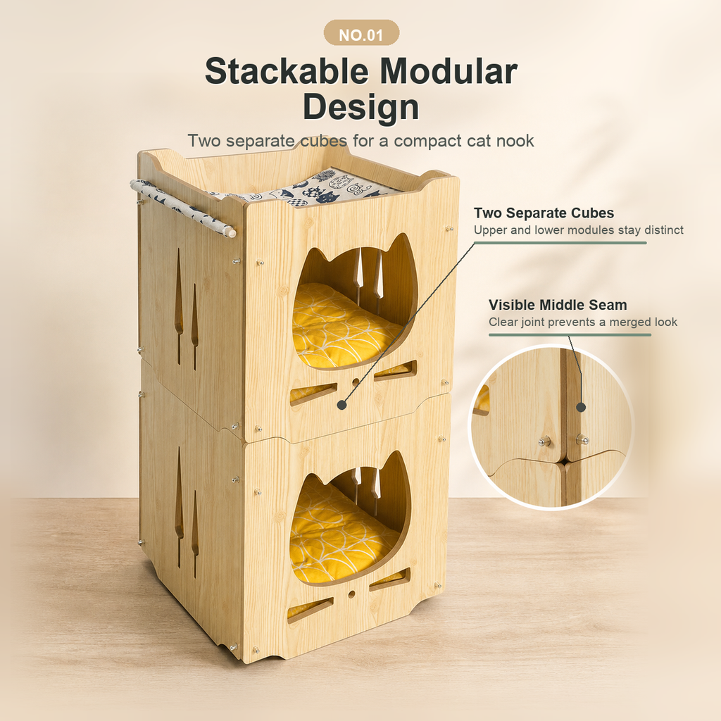 Stackable Wooden Cat House