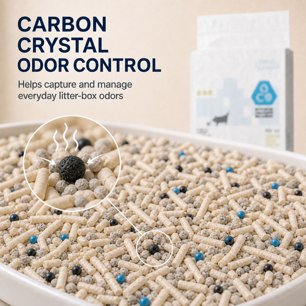 Odor-Control Carbon Crystal Tofu Blend Cat Litter | Odour Control, Fast Clumping & Low Dust | 2.5kg