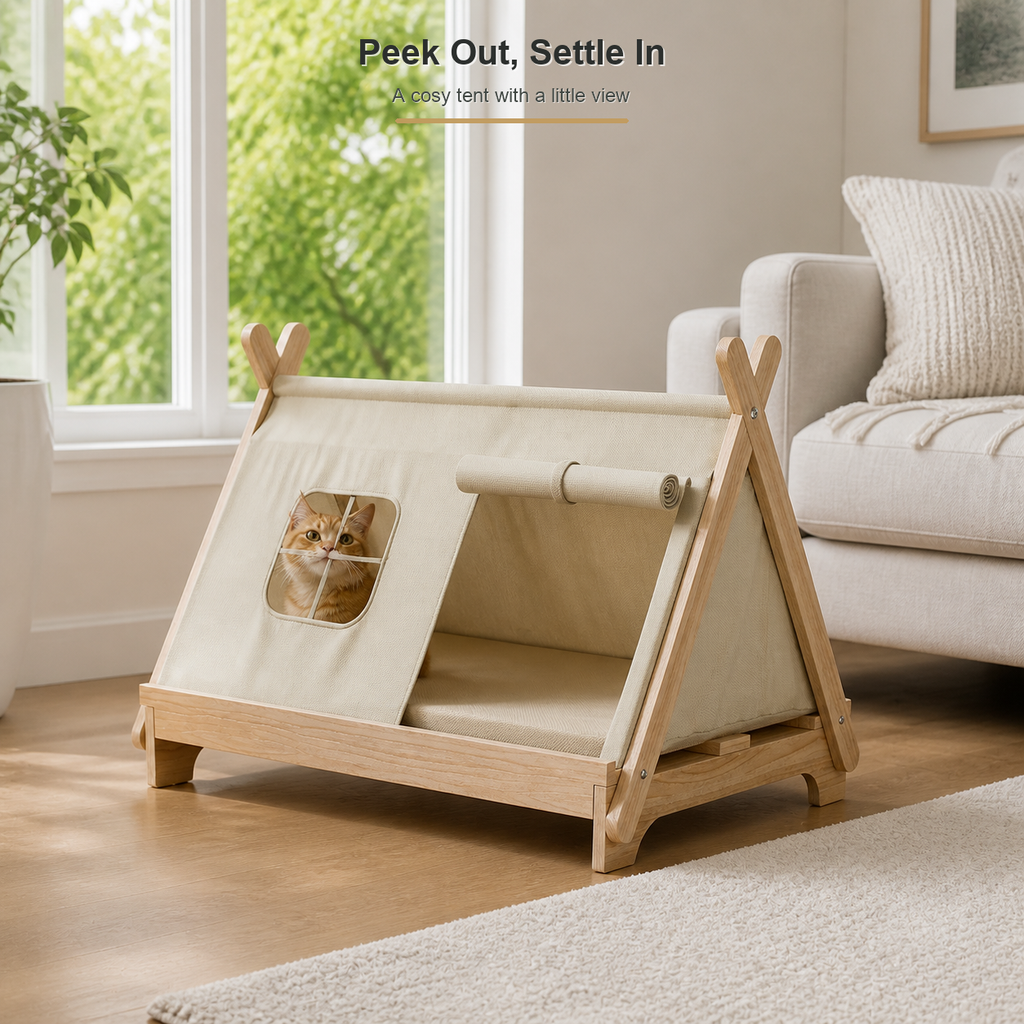 Wooden Window Cat Tent Bed
