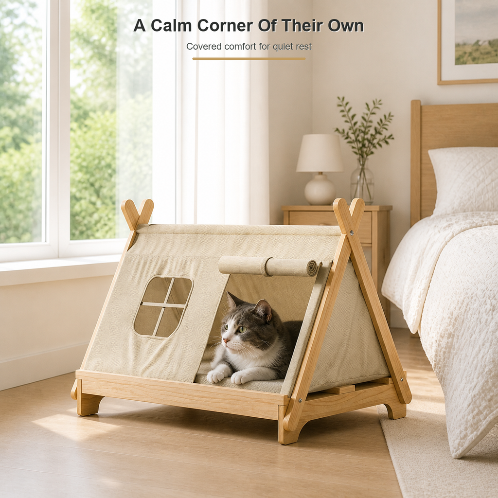 Wooden Window Cat Tent Bed