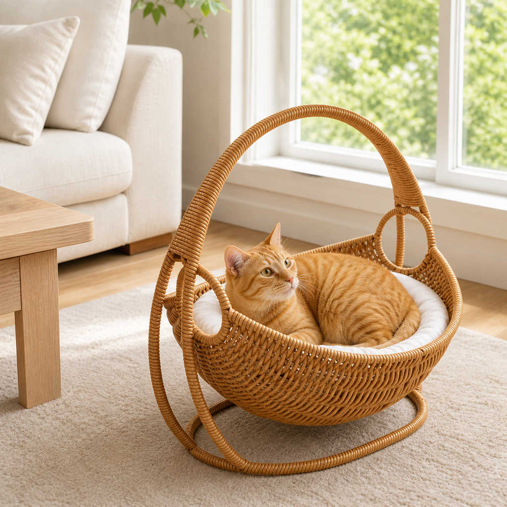 Faux Rattan Cat Basket Bed