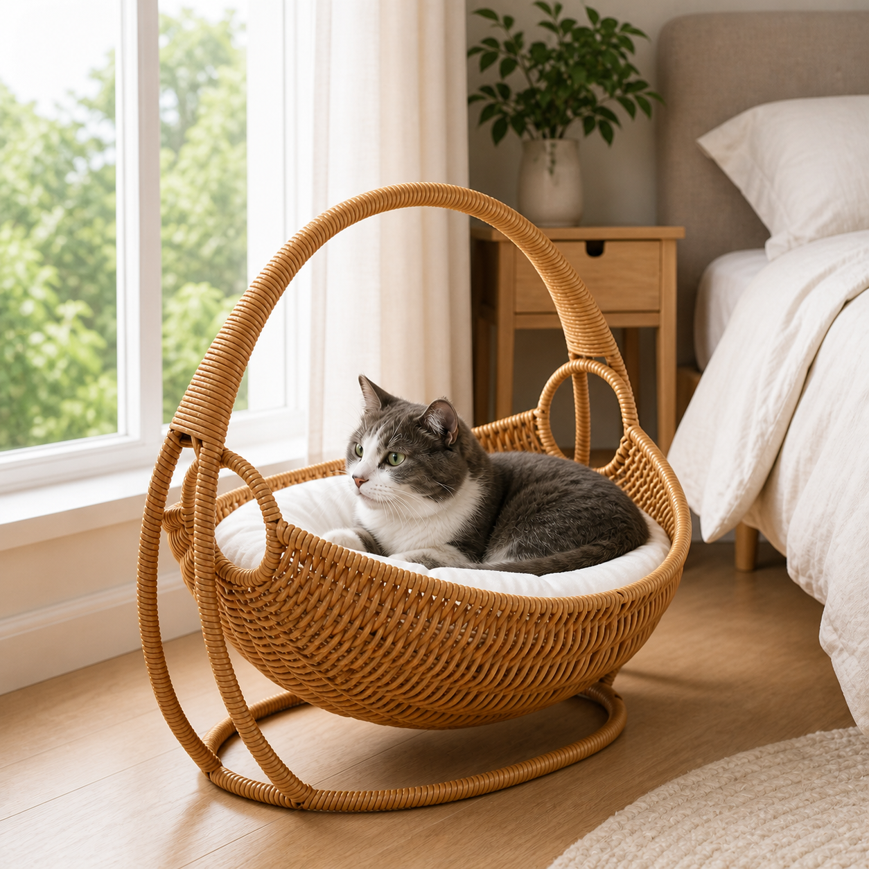 Faux Rattan Cat Basket Bed