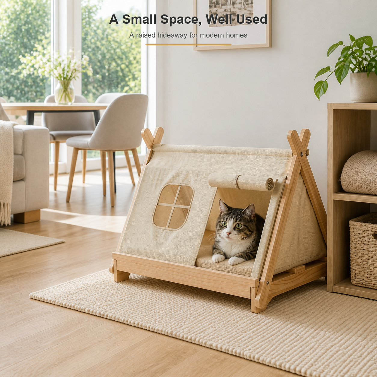 Wooden Window Cat Tent Bed