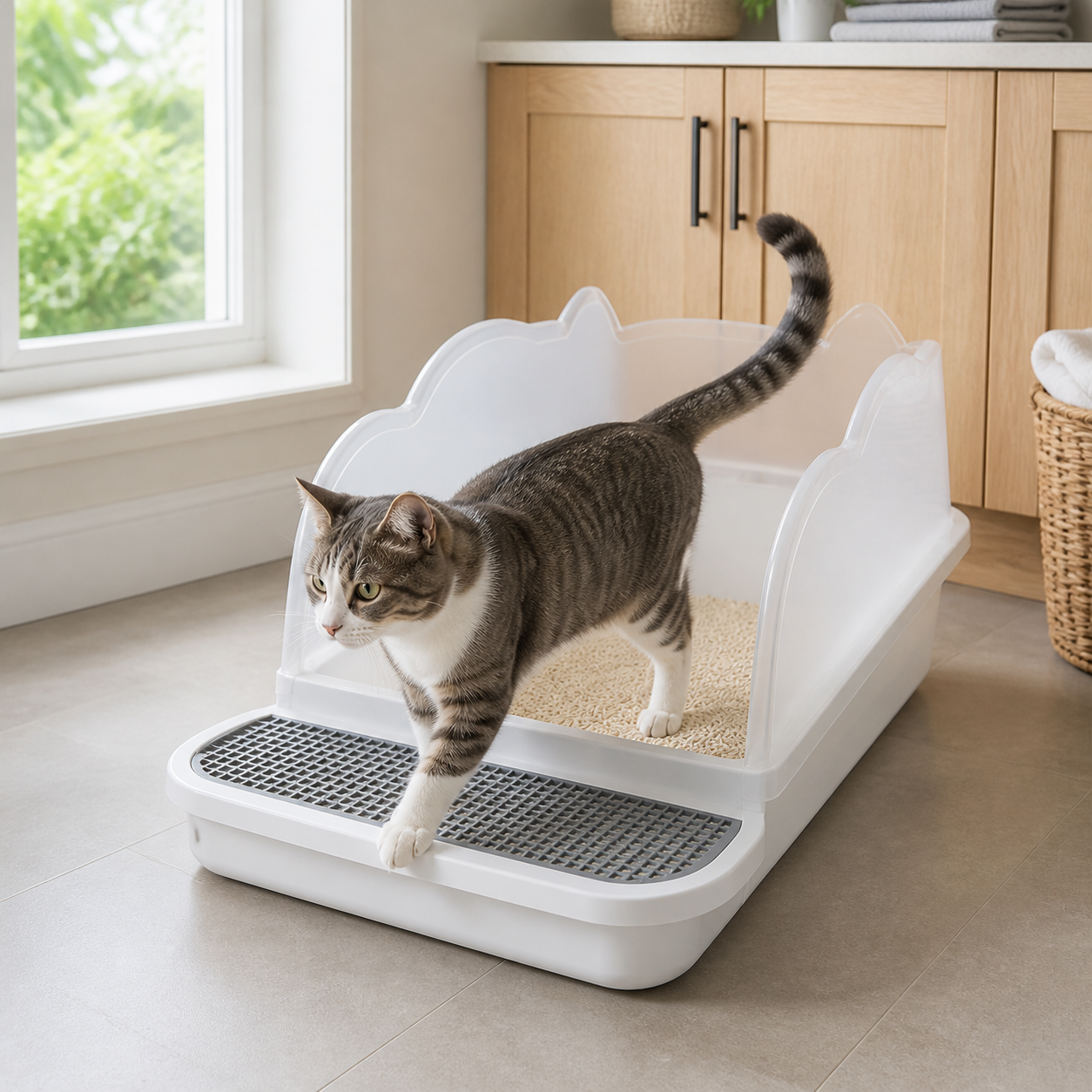 Semi-Enclosed Cat Litter Box