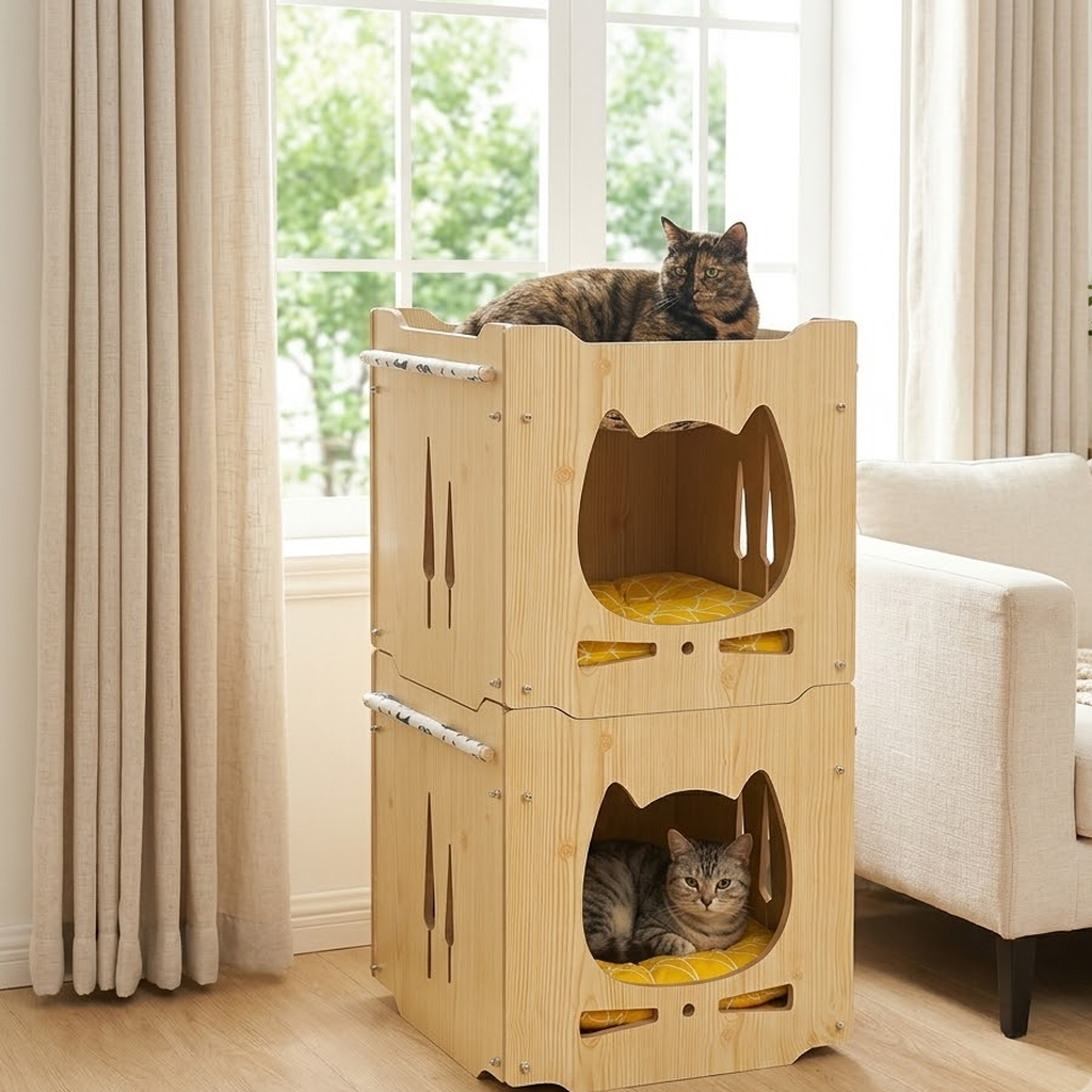 Stackable Wooden Cat House