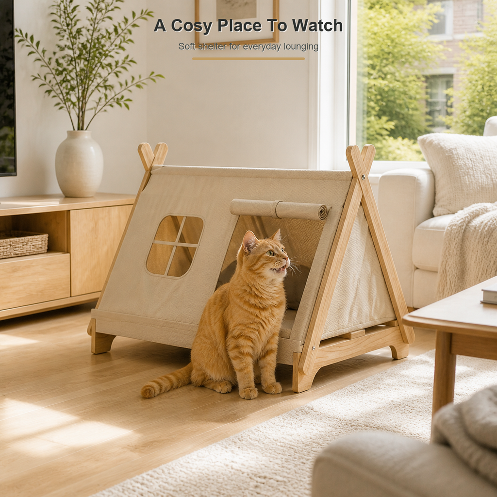 Wooden Window Cat Tent Bed