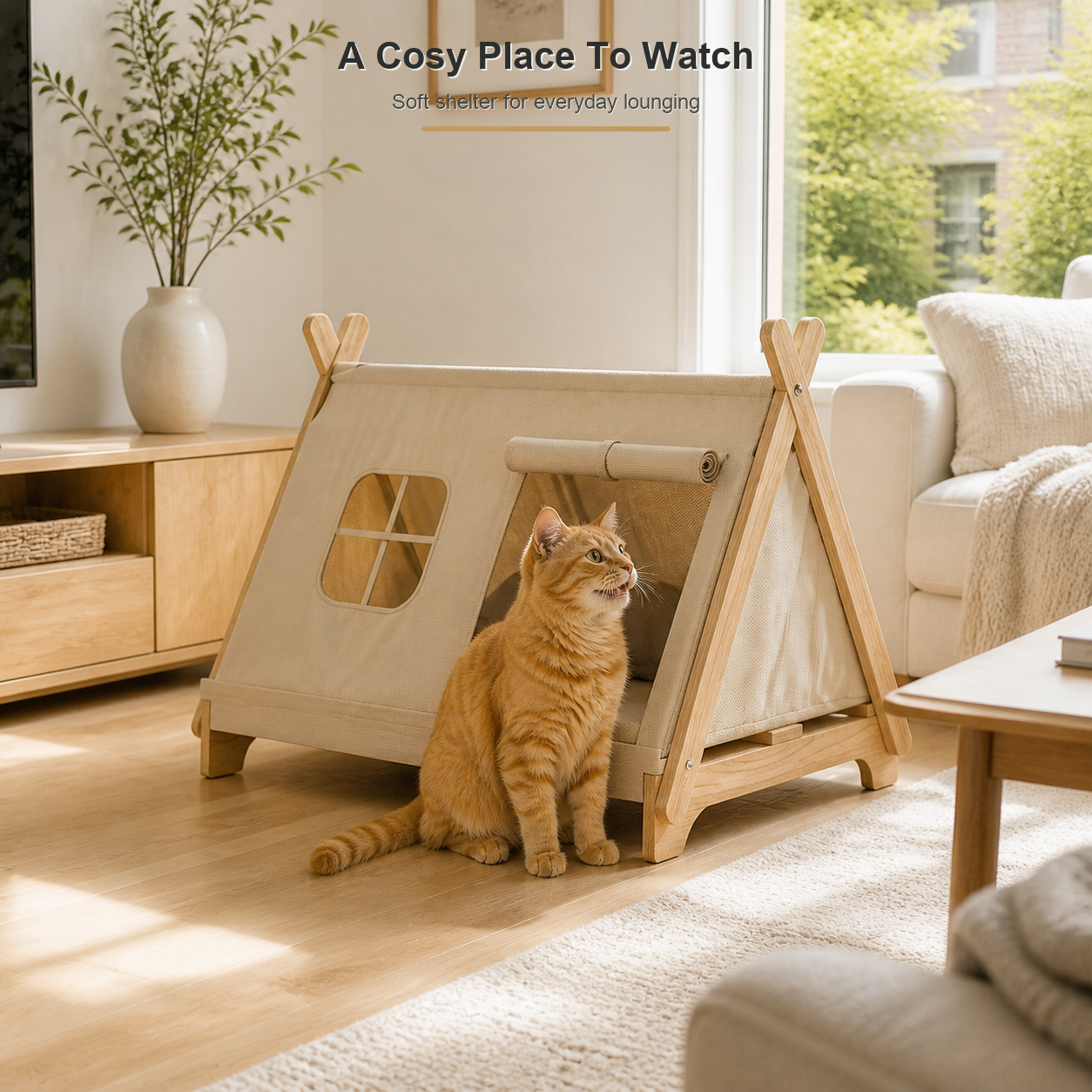 Wooden Window Cat Tent Bed
