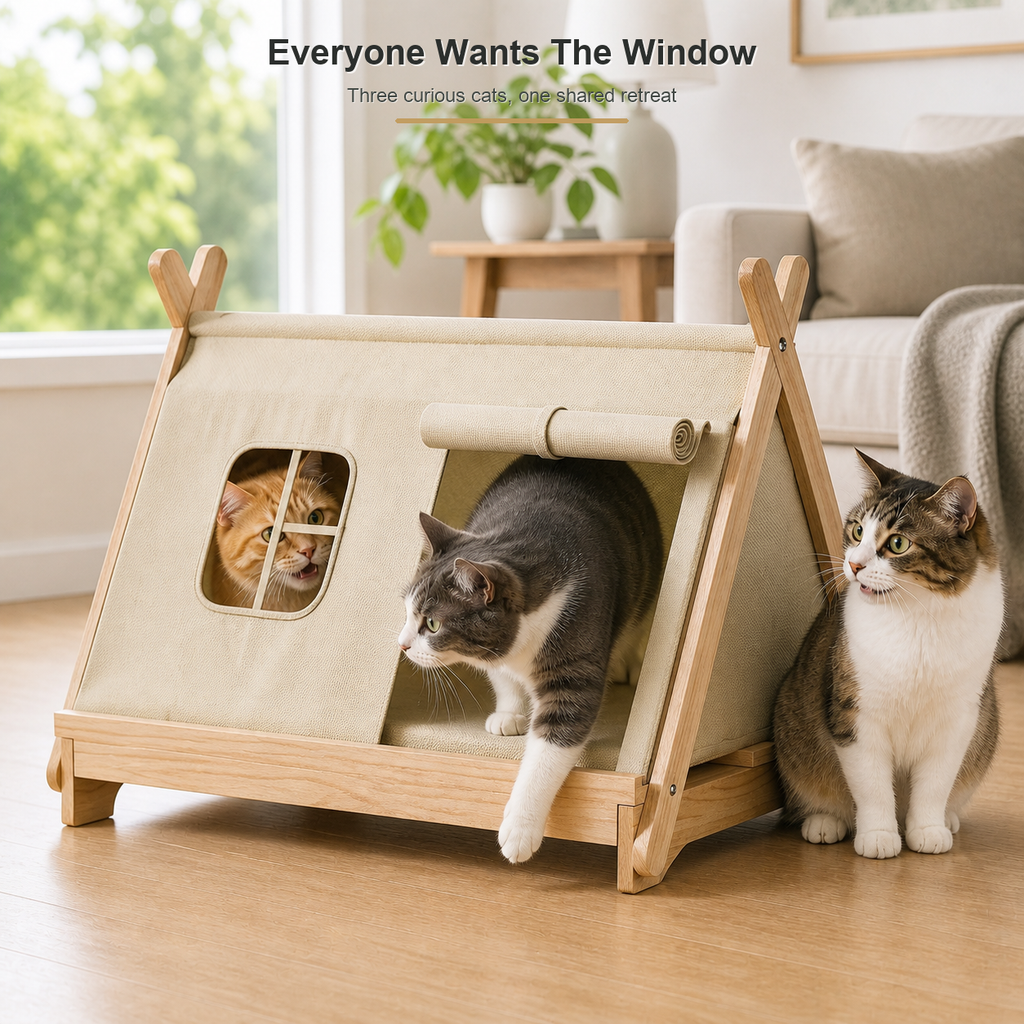 Wooden Window Cat Tent Bed