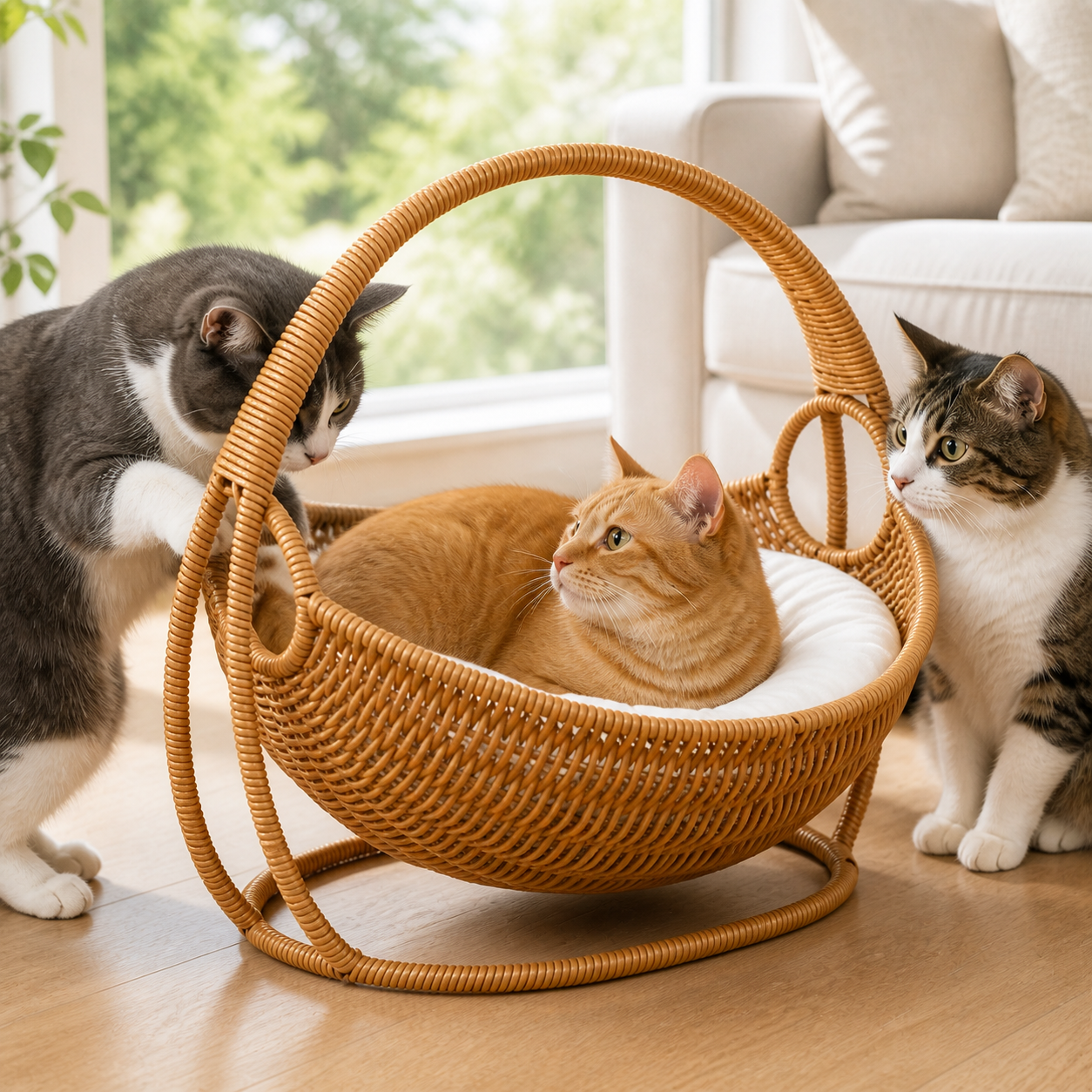 Faux Rattan Cat Basket Bed