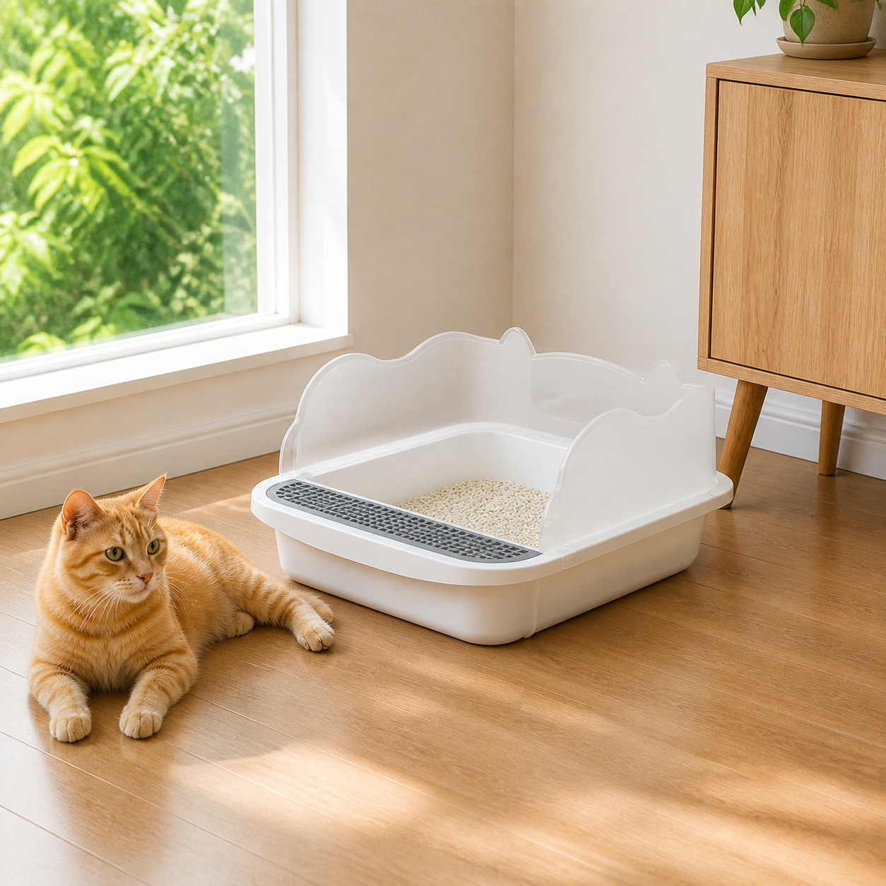 Semi-Enclosed Cat Litter Box