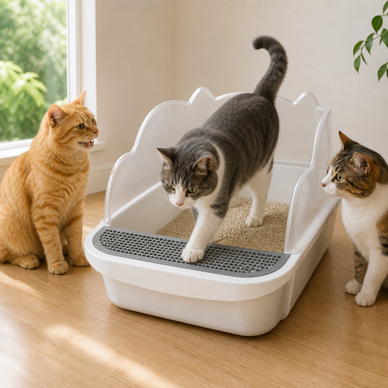 Semi-Enclosed Cat Litter Box