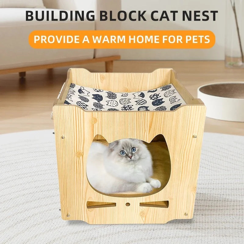 Stackable Wooden Cat House
