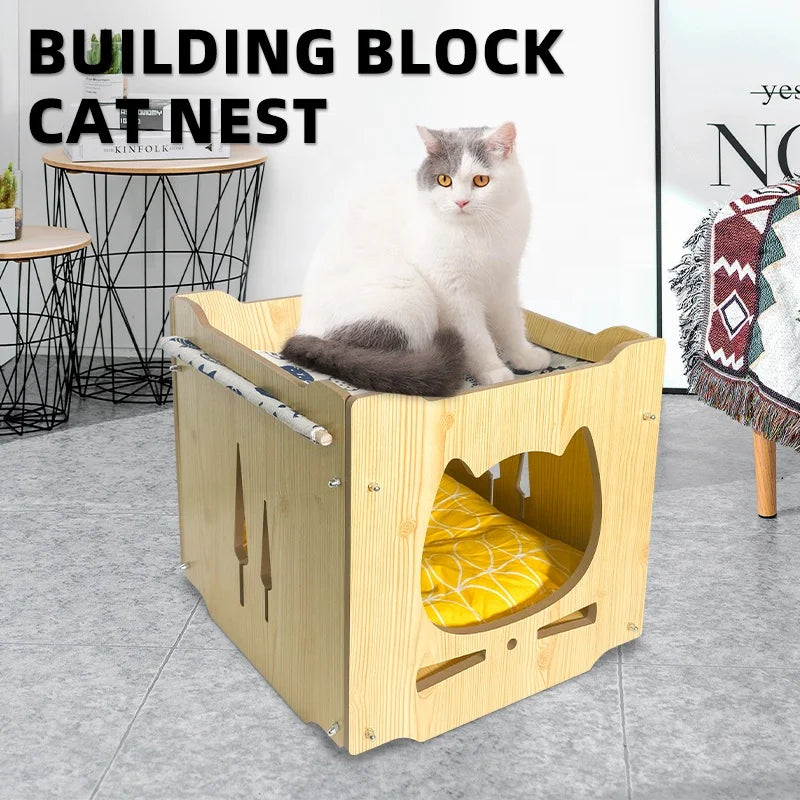 Stackable Wooden Cat House
