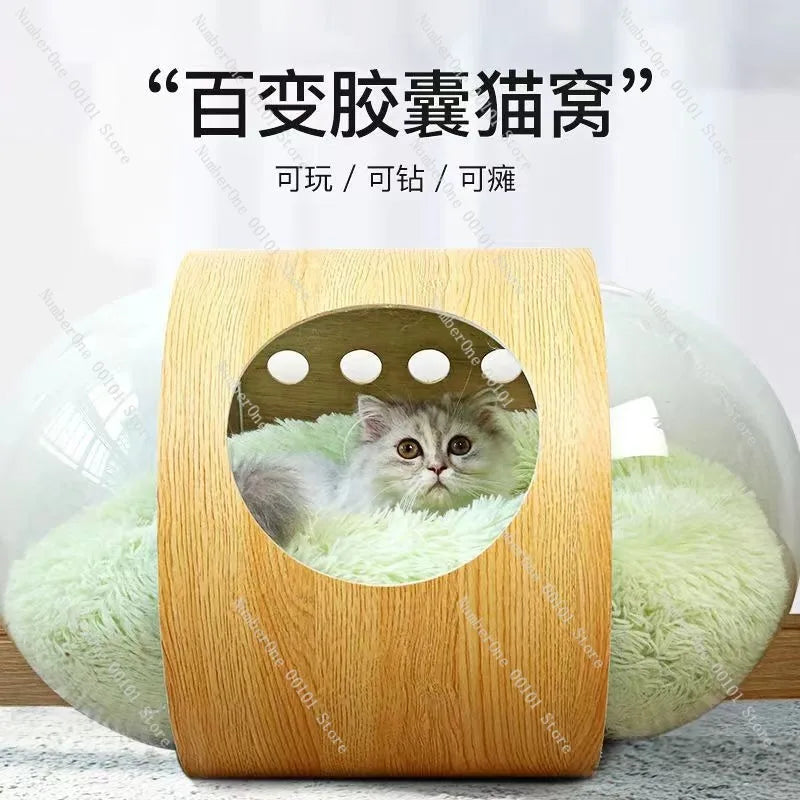 Wooden Capsule Cat House