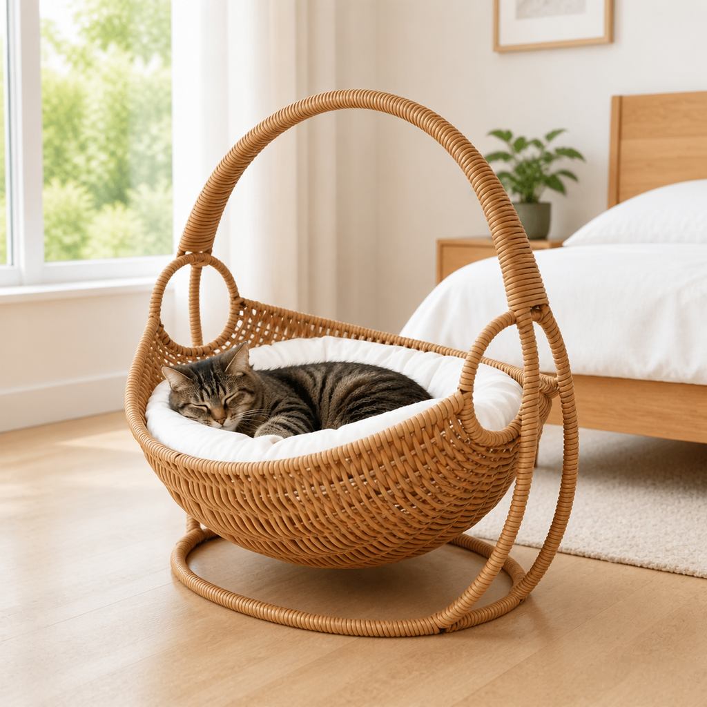 Faux Rattan Cat Basket Bed