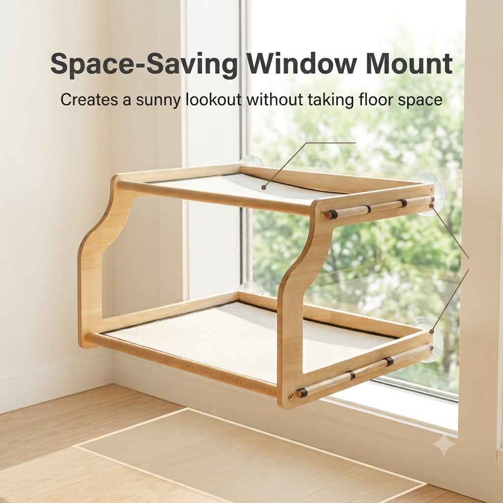 A cat enjoying a space-saving window-mounted perch