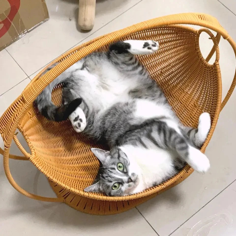 Faux Rattan Cat Basket Bed