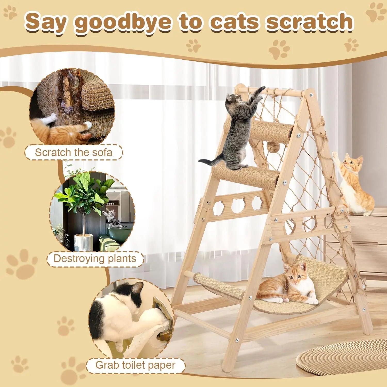 Solid Wood Cat Tree Tower