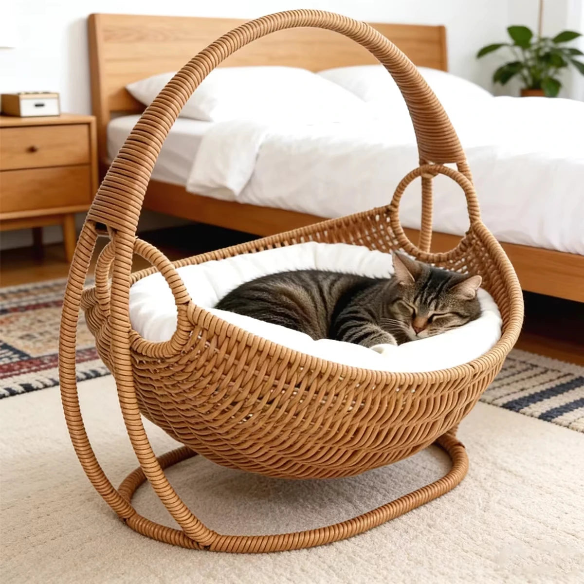 Faux Rattan Cat Basket Bed