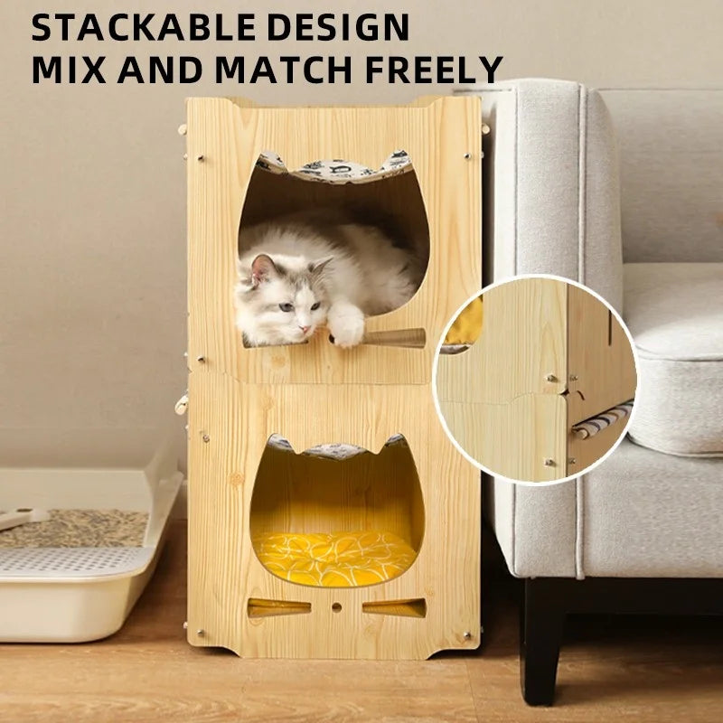 Stackable Wooden Cat House