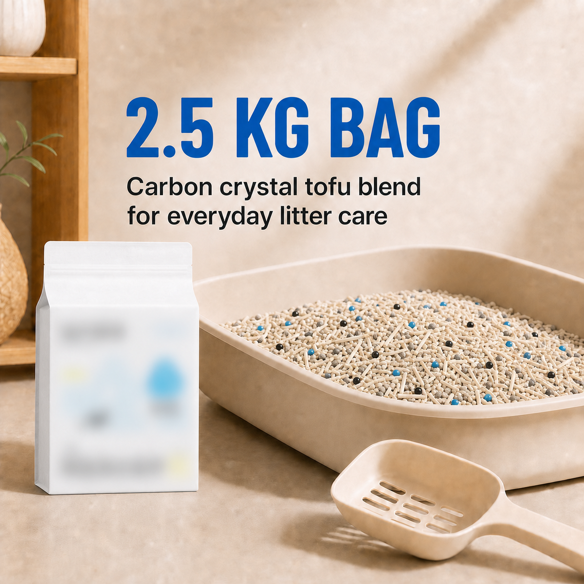 Odor-Control Carbon Crystal Tofu Blend Cat Litter | Odour Control, Fast Clumping & Low Dust | 2.5kg